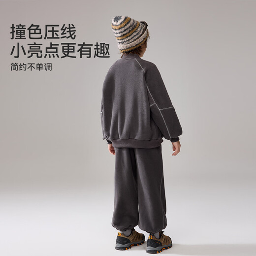 ASK JUNIOR children's sports suit 25 winter medium and large children's knitted zipper plus velvet sweatshirt and sweatpants two pieces for boys