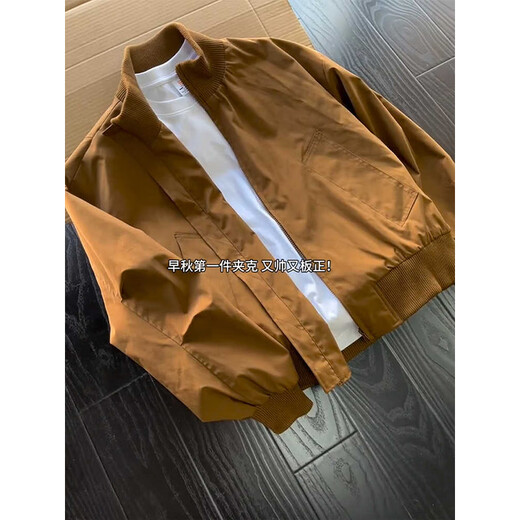 Luyal cleanfit American flight jacket men's autumn trendy brand wear short baseball uniform heavy stiff work jacket brown regular style XL recommended 120-140Jin Jin equals 0.5 kg