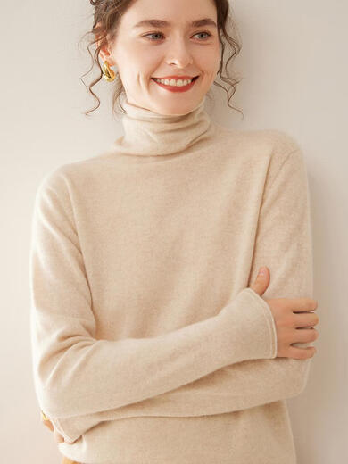 SENLIYA international light luxury high-end cashmere sweater new seamless one-piece cashmere sweater women's pile collar sweater loose high collar knitted coffee brown S