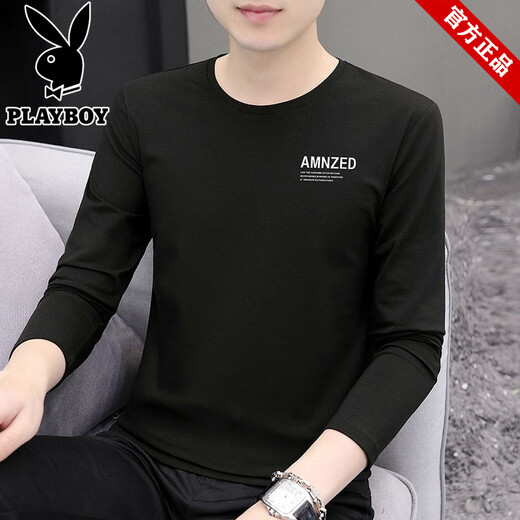 Playboy hochwertiger runder Nacken langärmelige T-Shirt für Männer 2025 Herbst und Winter Neues Basishemd lässig und vielseitige Männer innere Kleidung 9209 Carbon Asche M Empfohlen 70-90jin
