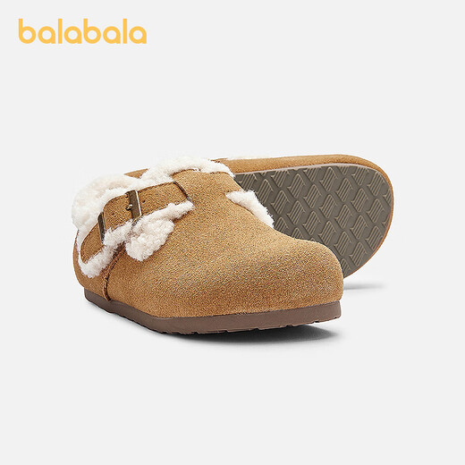 Balabala Children's Shoes Children's Birkenstock Shoes Girls' Slippers Plus Velvet 2025 New Autumn and Winter Shoes Comfortable, Tide and Non-Slip Camel 50001 33 (foot length 20.3-20.7/inner length 21.7)