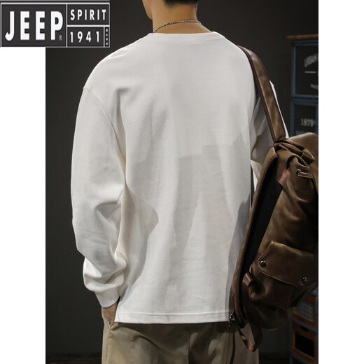 JEEP SPIRIT heavyweight inner wear men's long-sleeved T-shirt spring and autumn loose large size American fashion brand top Henry collar bottoming shirt sweatshirt white M suitable weight 90-130Jin Jin is equal to 0.5 kg