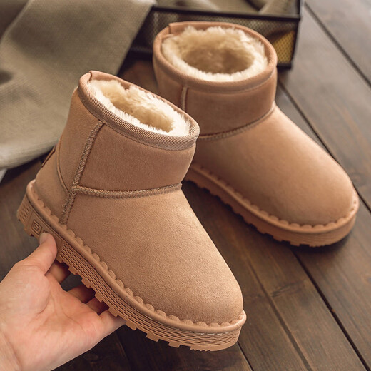 Pull back children's snow boots winter style girls' shoes boys' warm plus fleece cotton shoes WBNJS0375 camel 36