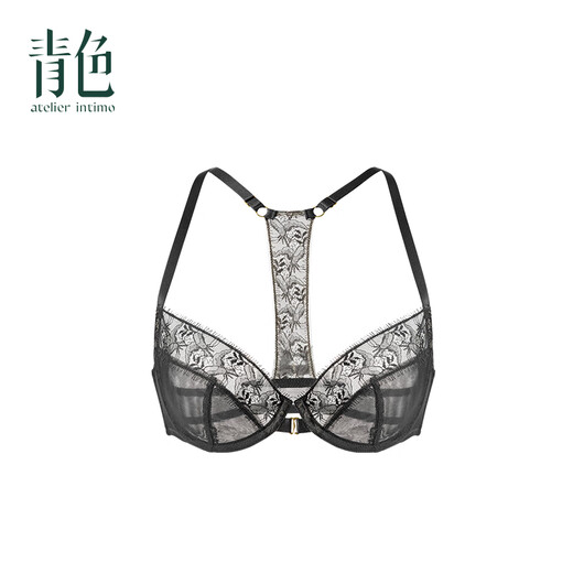Atelier intimo Liuying 3/4 cup eyelash lace French summer ladies back bra, black 75D