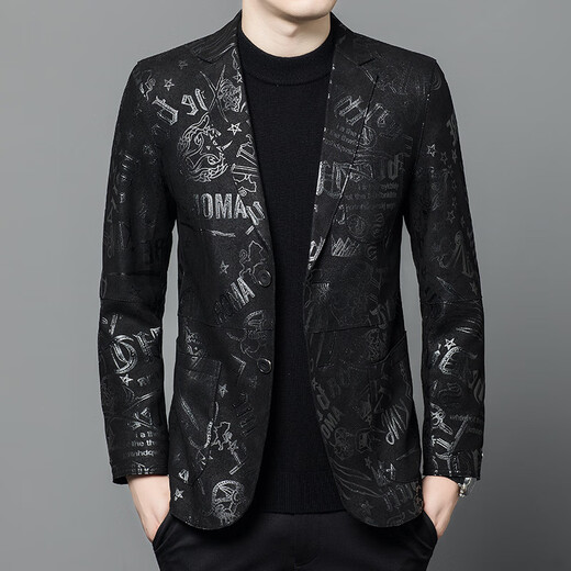 利郎冬季新款男士真皮可拆卸西装中青年商务外套休闲皮衣西服 黑色7013亮老虎 4XL 190(建议170-185斤)