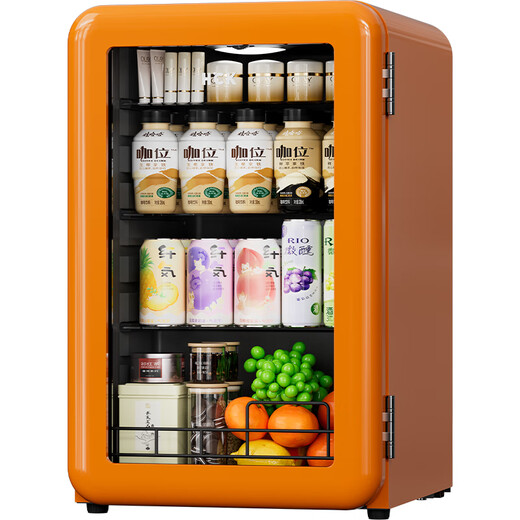 HCK Husky Ice Bar Up to 20% Subsidy Small Mini Refrigerator Retro Small Refrigerator Glass Door 70RB Hotel Apartment B&B Refrigerator Tea Refrigerated Beverage Cabinet Moni Orange Fully Refrigerated 64L | Electronic Temperature Control 64L First Level Energy Efficiency
