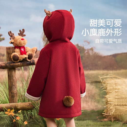 ASK JUNIOR【立体小鹿】儿童外套25冬季小童连帽防风女童双面毛呢大衣