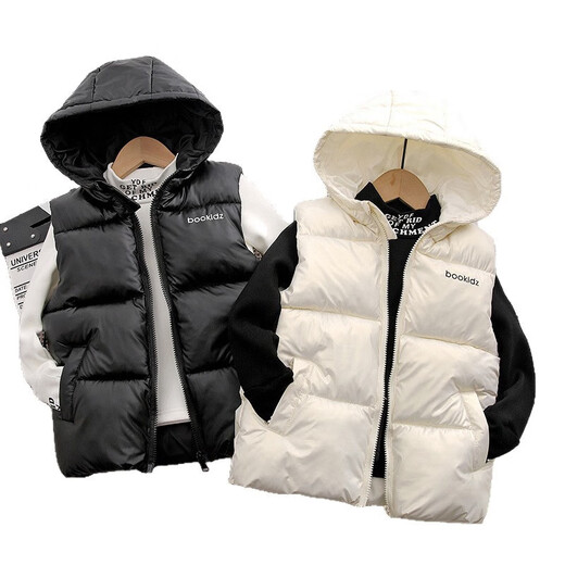 Autumn and winter children's cotton vest boys and girls hooded vest baby new disposable children's waistcoat outer wear black 160 recommended height below 150cm.