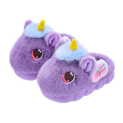 Children's cotton slippers winter 2025 new girls unicorn cute princess home warm parent-child furry shoes purple-slippers 14.5-22/23 inner length 14.5CM about 1-2 years old