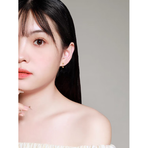 Fat Donglai's same color gold earrings 18K gold women's rose gold U-shaped bean earrings gold round bead earrings U-shaped double gold bean earrings pair