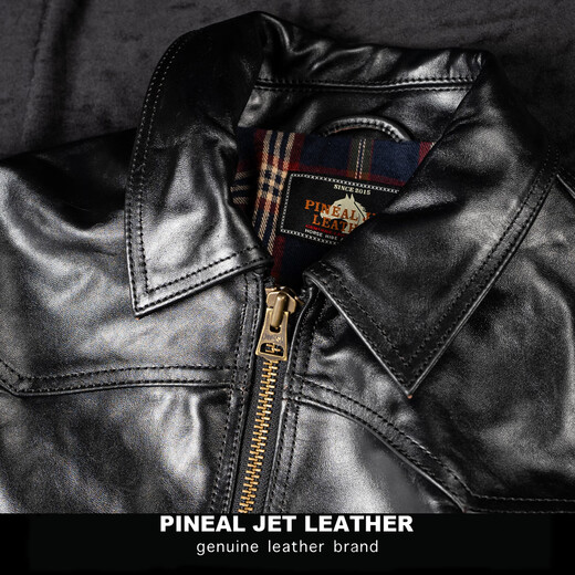 PJL新款男士经典时尚休闲简约阿美咔叽复古新款翻领马皮皮衣 茶芯黑色 M (135斤以下)