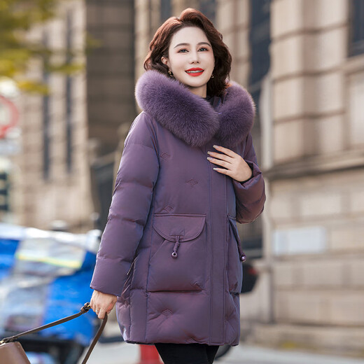Yaya (YAYA) mother winter mid-length down jacket for women 2025 new middle-aged women middle-aged fashion temperament fur collar jacket
