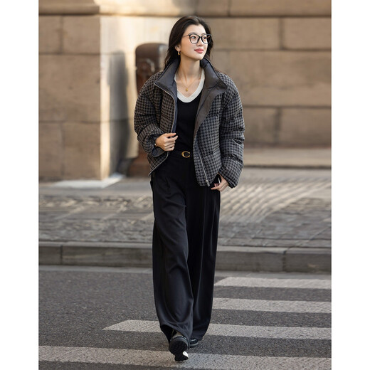 Demana двусторонняя жаккардовая куртка с узором «гусиные лапки», зима 90, утиный пух, воротник-стойка, четырехслойная короткая свободная женская куртка-пуховик