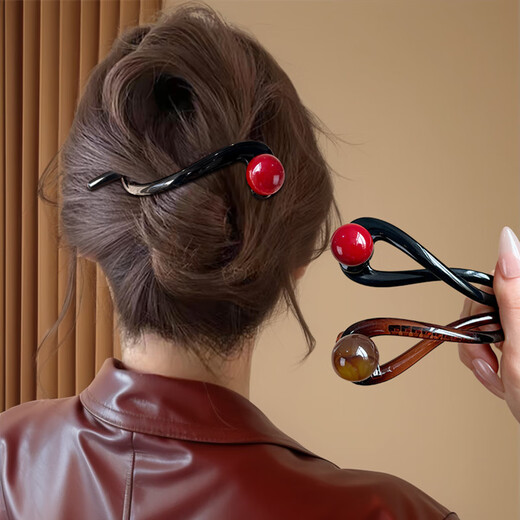 Zuoou Perlen-Haarnadel, Ein-Wort-Clip für Damen, Hinterkopf-Haar-Twist-Clip, 2025, neuer High-End-Haifisch-Clip, Haarspange, Haar-Accessoire, Schwarz + rote Perle