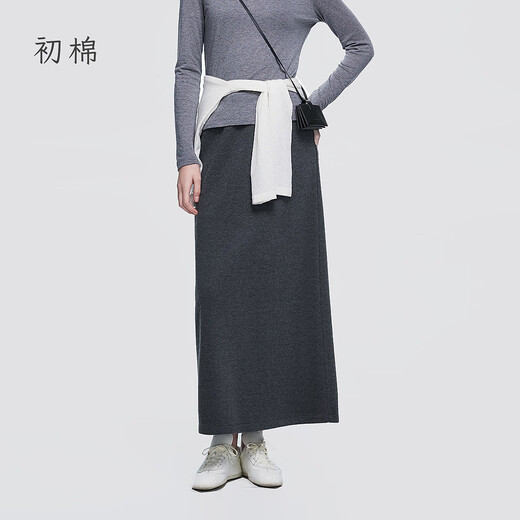 Virgin cotton acetate wool elastic waist skirt for women 25 autumn straight slim knitted skirt floral gray S