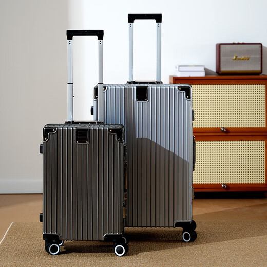 Trolley -Koffer Aluminium Rahmen 20 Boarding 22 große Kapazität 24 Starke dauerhafte 26 eingedickte 28 Schüler 30 Reisebereich Klassische Black 22 Zoll