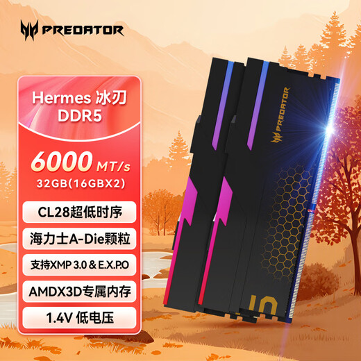 Acer PREDATOR 32G (16G 2) set DDR5 6000 frequency desktop memory stick Hermes Ice Blade series RGB light strip (C28) Shi Yaohei AI computer accessories