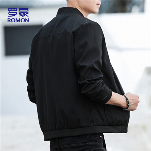 ROMON jacket men's autumn business executive casual baseball uniform for young and middle-aged windproof tops jacket men 8742 black XL