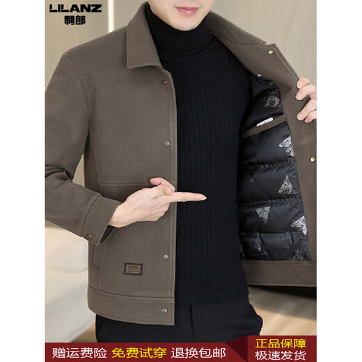 Lilan men's autumn and winter clothing new men's woolen casual jacket short woolen jacket warm top trendy black 2XL (recommended 140-155Jin Jin equals 0.5 kg)