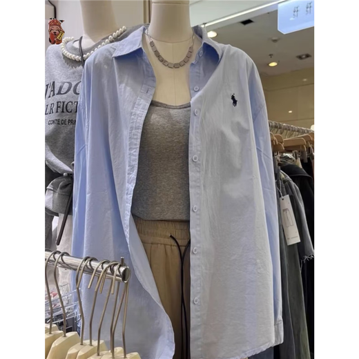 Casual loose shirt for women 2026 spring and autumn new style embroidered long-sleeved versatile inner layered shirt white M