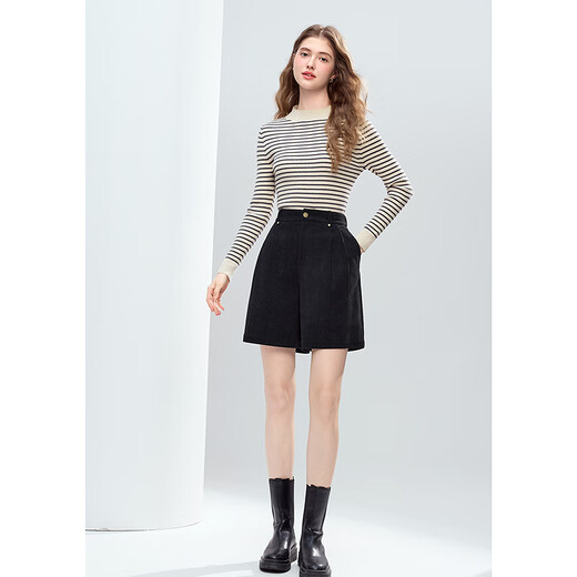 Betu Women's 2025 Winter New Casual Pants Imitation Corduroy Pants Versatile Wide Leg Shorts Women 2510T76 Black S