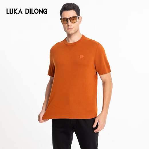 Luca Dilon 100% pure wool autumn new men's skin-friendly inner short-sleeved cardigan orange yellow L (50)