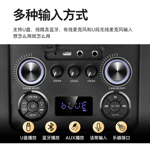 Philips (PHILIPS) 10-inch square dance audio outdoor stage high-power mobile portable trolley speaker wireless Bluetooth high-volume karaoke amplification with dual microphone SD617T