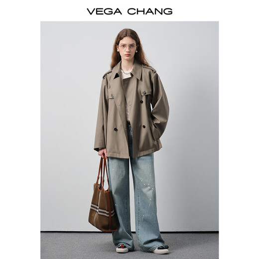 VEGA CHANG Short Windbreaker Women's 2026 New Spring Double-breasted Design Small Jacket Baked Brown-1 L