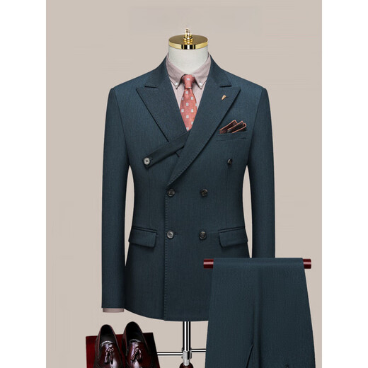 Annunciation Bird Haute Couture Suit Men's Double-breasted High-end Business Slim Formal Wear Groom Wedding Dress Handsome Suit Black (suit + trousers) M