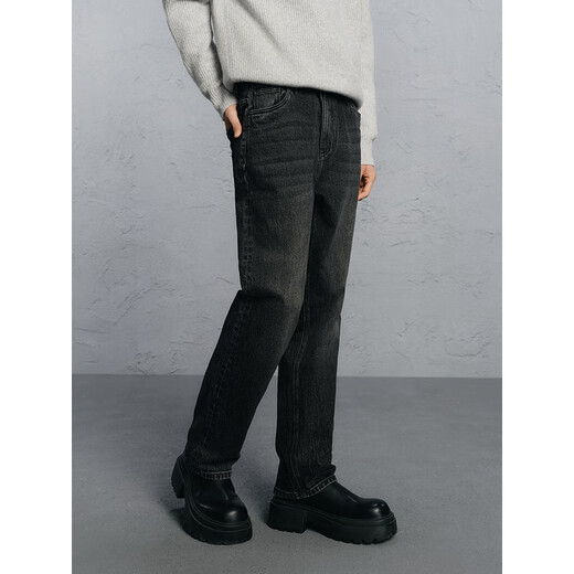 GXG Men's Wear Shopping Mall Same Style Washed Gray Jeans Men's Straight Commuting Trousers Dark Gray 170/M