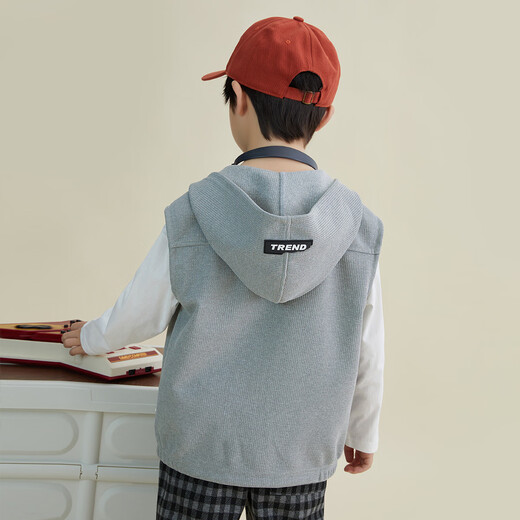 Duojia Boys' Hooded Vest 2025 Spring and Autumn Children's Sleeveless Waffle Inner Vest and Waistcoat Children's Clothing Jacket