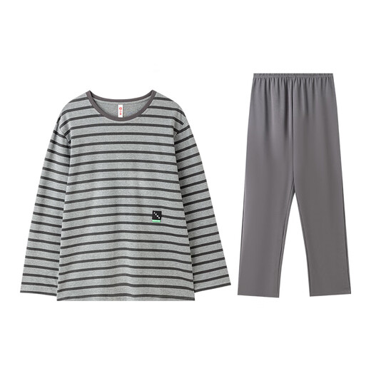 Fenton Pajamas Couple Class A Pure Cotton 2025 Season New Antibacterial Skin Friendly Round Neck Long Sleeve Pajamas Casual Home Wear Set Dark Gray - Men's L