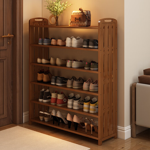 Bamboo Yijia Corridor Entrance Sturdy and Durable Shoe Rack Multi-Function Shoe Storage Rack Retro Multi-layer Small Narrow Dormitory Under Table Shoe Cabinet Brown 6-Layer 80