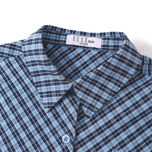 ELLE KIDS casual style girls spring and autumn classic versatile miu style college style pattern long-sleeved embroidered plaid shirt