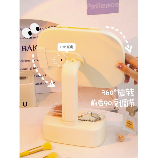 Fat Donglai same style makeup mirror with light desktop female led dressing table birthday gift student dormitory style folding mirror pink + sticker