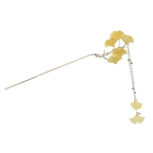 Ancient style ginkgo leaf hairpin tassel hairpin women's high-end ball headband hairpin simple Chinese style hairpin headdress ginkgo yellow (gold)