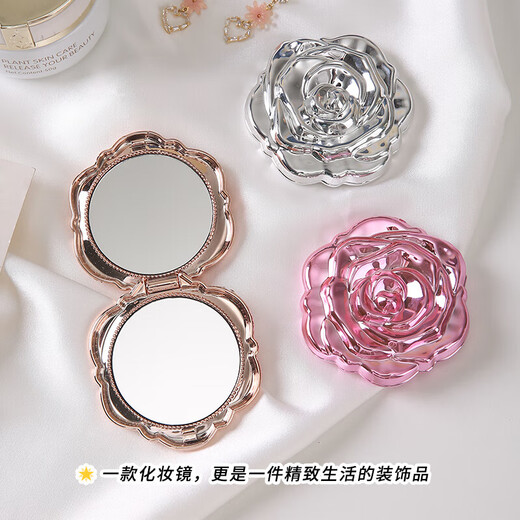 Electroplated rose cosmetic mirror HD foldable outdoor portable LED portable small mirror simple ins style dormitory use ordinary apricot color