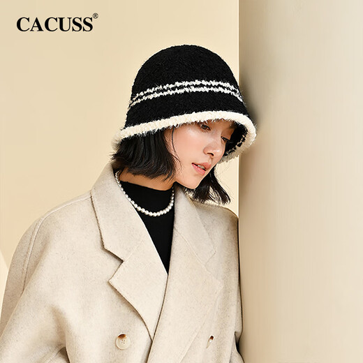 CACUSS Fisherman Hat Women's Autumn and Winter Warm Hat Large Head Circumference Versatile Knitted Hat Showing Face Small Basin Hat Women Obsidian Black