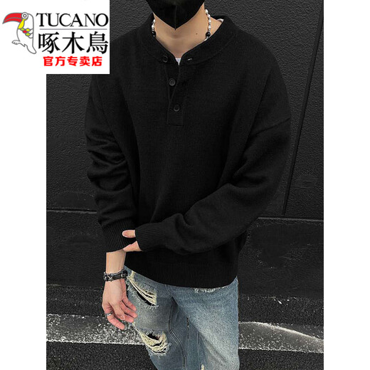 Woodpecker (TUCANO) gray American Henry collar sweater men's early autumn lazy style bottoming sweater cleanfit inner layer light gray Henry collar M