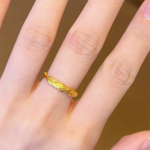Jinxu ancient method 18k gold feather ring for women, simple design, fashionable and versatile index finger ring that does not fade