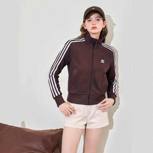 
Adidas jacket Clover women's clothing 2025 autumn new retro sportswear trendy and fashionable breathable stand collar jacket dark gray brown XS (155-160cm/90-95Jin[Jin equals 0.5 kg])