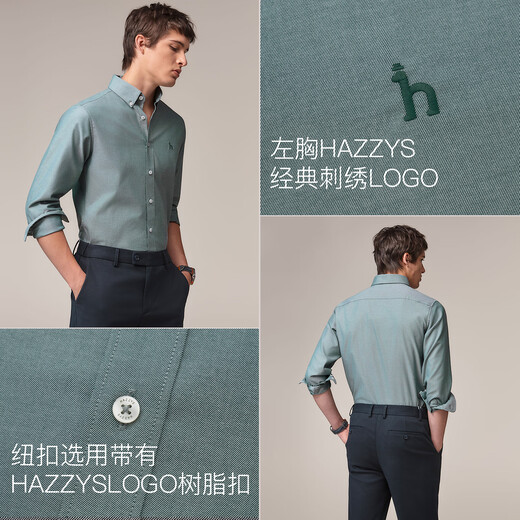 HAZZYS Herren Herbst Business Casual Herrenhemden Einfarbig Einfaches Langarmhemd Herren ASCZK1BCF10 Dunkelgrün DG L (175/96A 48)
