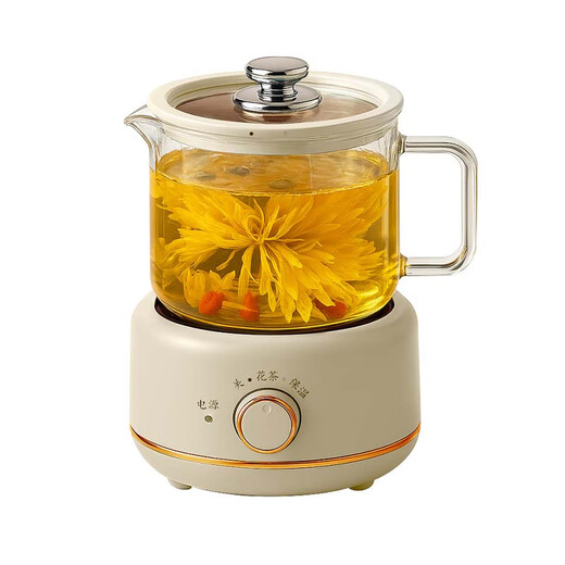 SUBOAER Subo health pot 700ml all-glass mini kettle stew pot all-in-one small constant temperature pot teapot scented tea office for one person to give to his girlfriend as a Mid-Autumn Festival gift 0.7L cream white knob style single pot