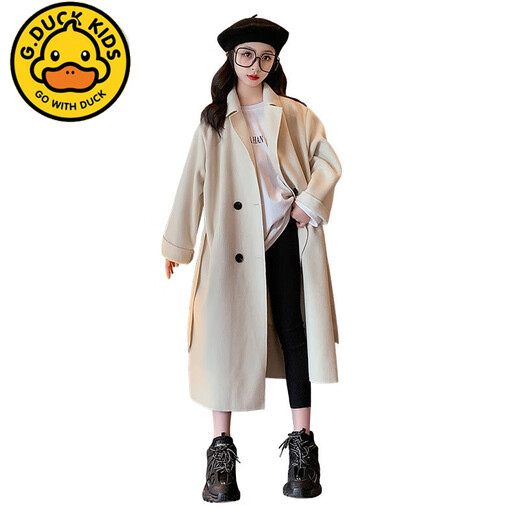 G.DuckKids Girls 'Veste en tweed Spring and Automn Style 2024 Nouveau manteau cachemire double face à la mode Hiver Black Bracker Black 160 cm