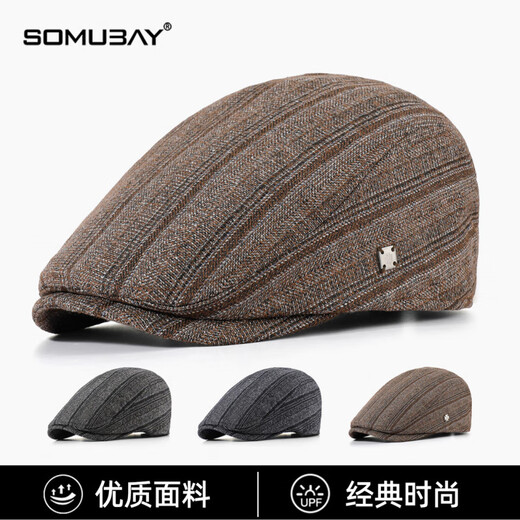 SOMUBAY (SOMUBAY) old man hat men's autumn and winter new plaid fashion beret middle-aged and elderly father and grandfather warm head protection forward hat coffee one size (54-59CM)