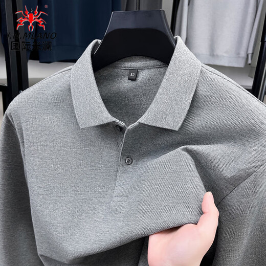 International Milan high-end brand 2025 spring and autumn new 100% cotton long-sleeved middle-aged and elderly men's lapel T-shirt POLO bottoming shirt Huahui XL recommended 130-155Jin Jin equals 0.5 kg