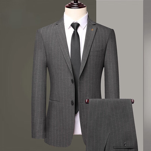 Lilang high-end suit suit for men spring and autumn middle-aged men's business casual suit wedding jacket dark gray plaid 8987 style M 170 size recommended 100Jin Jin equals 0.5kg -120Jin Jin equals 0.5kg