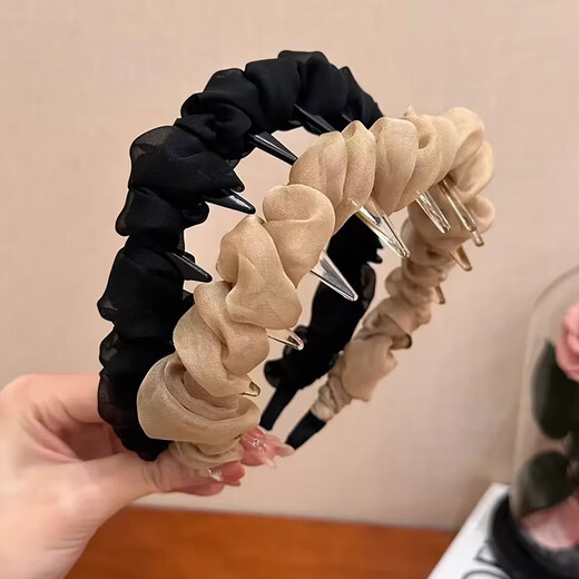 Chimera (CHIMERA) 2-piece mesh pleated headband, non-slip toothed headband, hair volume, high skull hair accessories, headband, girl's birthday gift