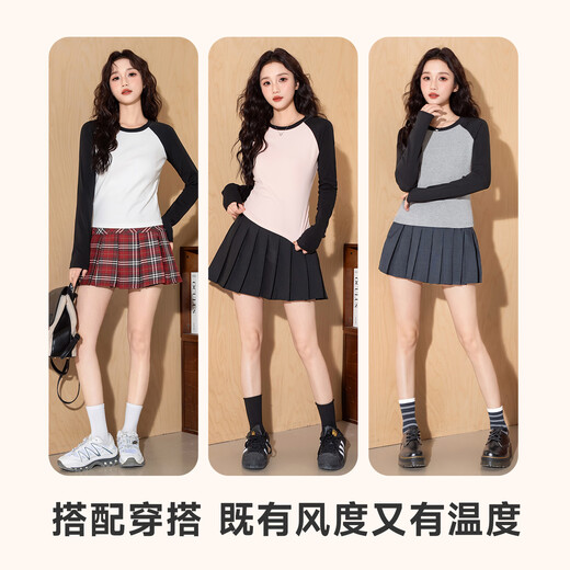 Baleno slim contrast color long-sleeved T-shirt for women 2025 spring and autumn new fashion trend skin-friendly, comfortable, breathable and versatile top