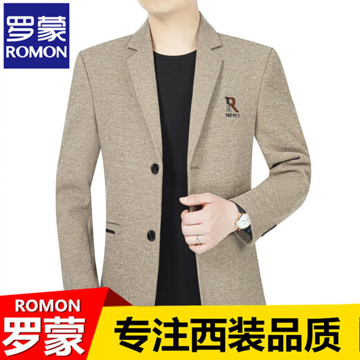 ROMON high-end casual suit men's spring and autumn new middle-aged business casual suit jacket suit dad thick top light coffee L 175 120-140Jin Jin is equal to 0.5 kg
